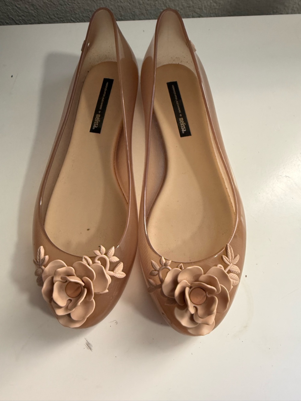Melissa + Alexandre Herchcovitch Taupe Floral Jelly Ballet Flats - Picture 2 of 7
